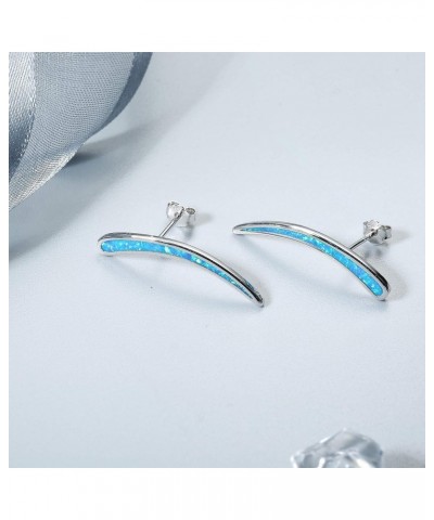 Opal Ear Cuff Earrings 925 Sterling Silver Created Fire Opal Bar Crawler Climber Earrings Jewelry Gifts for Women Blue Opal $...