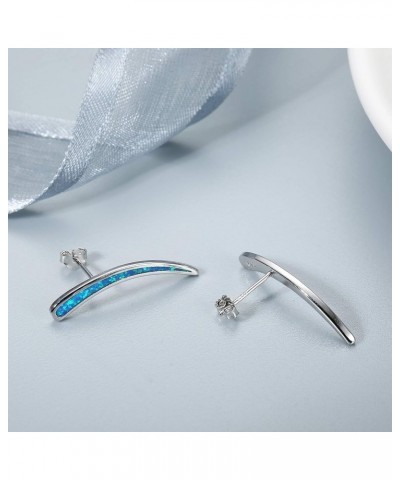 Opal Ear Cuff Earrings 925 Sterling Silver Created Fire Opal Bar Crawler Climber Earrings Jewelry Gifts for Women Blue Opal $...