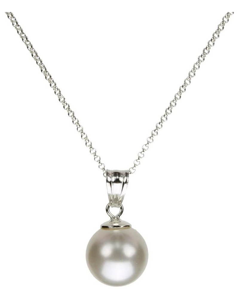 Sterling Silver Cable Chain Necklace 10mm Crystal Simulated Pearl Pendant 20 inches $8.79 Others