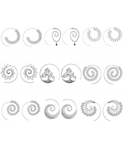 9 Pairs Gold/Silver Bohemian Vintage Tribal Swirl Spiral Statement Hoop Earrings Set For Women Silver-9 pairs $8.54 Earrings