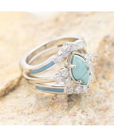 3 PCS Ring Set Natural Turquoise Diamond Rings Western Jewelry Turquoise Silver Color Rings for Women Bohemian Joint Knuckle ...