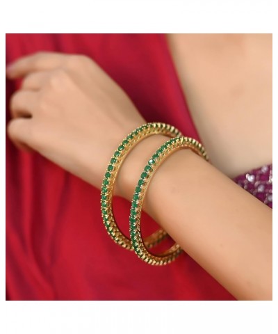 CZ Zirconia Gold Tone Red Green Blue Bollywood Wedding Indian Bangles Jewelry Women Green 2.8 Inches $13.23 Bracelets