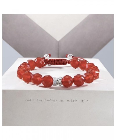 Women's Natural Gemstones Beaded Bracelet with Sterling Silver Centre Charm (8mm Gemstone), 5.1''-6.7'' Red Agate L(Wrist Siz...