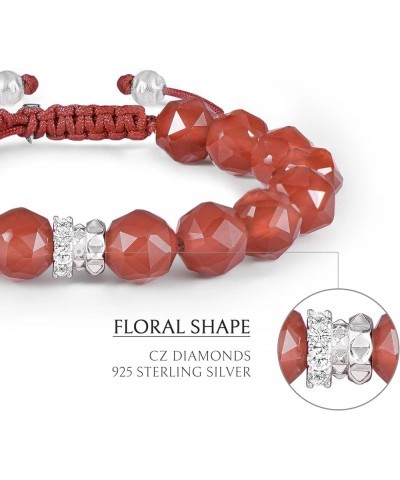 Women's Natural Gemstones Beaded Bracelet with Sterling Silver Centre Charm (8mm Gemstone), 5.1''-6.7'' Red Agate L(Wrist Siz...