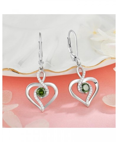 Heart Birthstone Dangle Earrings for Women, 925 Strlings Silver 5A Cubic Zircon Leveback Earrings Jewelry Birthday Gifts for ...