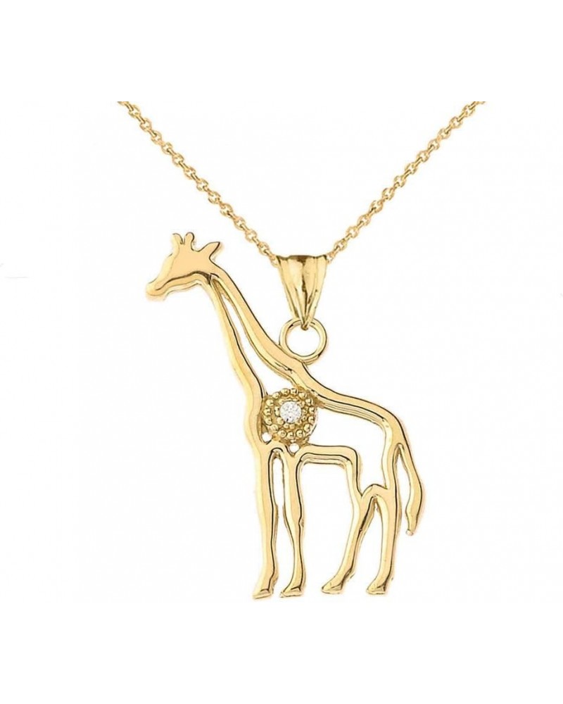 Fine 14k Yellow Gold Diamond Giraffe Outline Charm Pendant Necklace 16.0 Inches $96.59 Necklaces