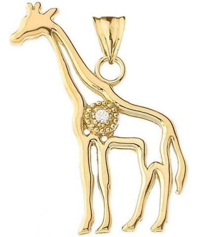 Fine 14k Yellow Gold Diamond Giraffe Outline Charm Pendant Necklace 16.0 Inches $96.59 Necklaces