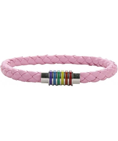 Leather Braided LGBT Rainbow Bangle Bracelet - Gay & Lesbian Pride pink silver 210.0 Millimeters $8.96 Bracelets