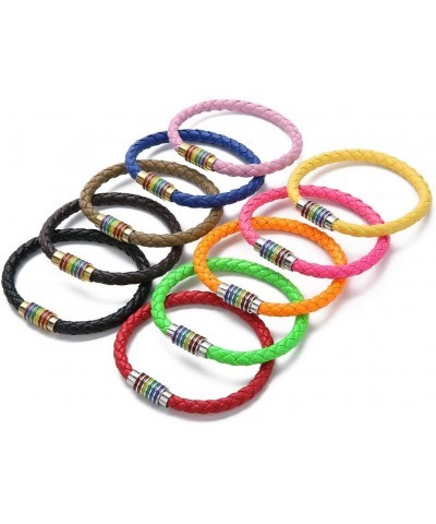 Leather Braided LGBT Rainbow Bangle Bracelet - Gay & Lesbian Pride pink silver 210.0 Millimeters $8.96 Bracelets