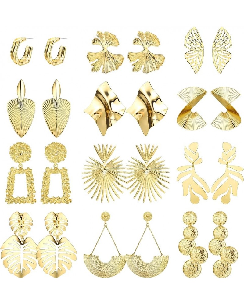 12 Pairs Gold Statement Earrings Set for Women Gold Dangle Geometric Earrings Trendy Fashion Earrings Gold Jewelry Earring Gi...