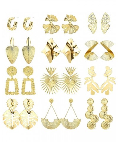 12 Pairs Gold Statement Earrings Set for Women Gold Dangle Geometric Earrings Trendy Fashion Earrings Gold Jewelry Earring Gi...