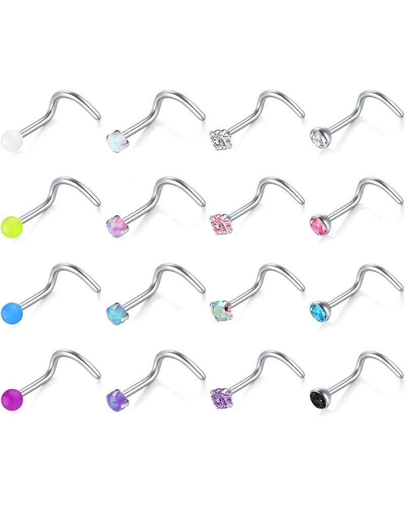 18G 20G Nose Studs Stainless Steel 2mm Opal CZ L Shaped Nose Rings Studs Nose Rings for Women Nostrial Piercing Jewelry 20g- ...