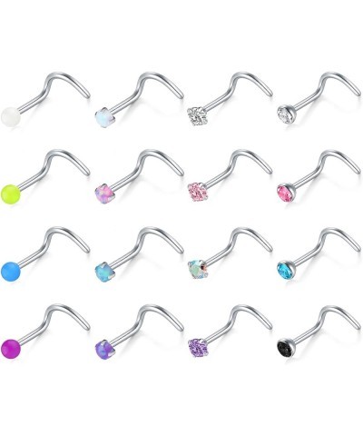 18G 20G Nose Studs Stainless Steel 2mm Opal CZ L Shaped Nose Rings Studs Nose Rings for Women Nostrial Piercing Jewelry 20g- ...