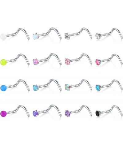 18G 20G Nose Studs Stainless Steel 2mm Opal CZ L Shaped Nose Rings Studs Nose Rings for Women Nostrial Piercing Jewelry 20g- ...