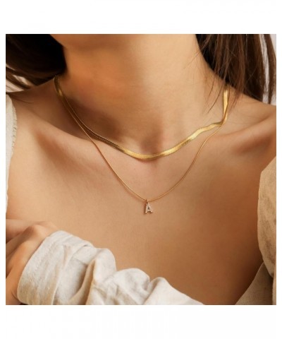 Gold Initial Necklaces for Women, Snake Chain Herringbone Necklace Dainty Letter Layered Initial Necklaces Choker 14K Gold Pl...