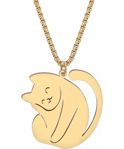 Stainless Steel Cute Kitten Cat Necklace Fahsion 18k Gold Plated Pendant Pets Jewelry for Women Girls Cat Lovers Gifts Gold P...