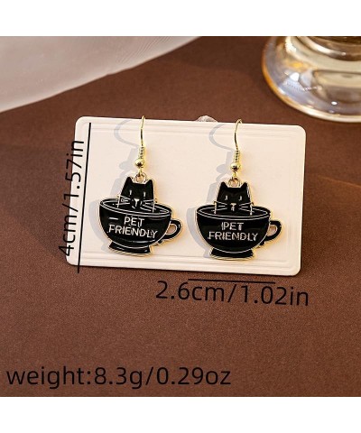 2pairs Kawaii Cute Little Cat Earrings Cartoon Black White Cat Earrings Teacup Sweet Cat Book Earrings Earrings For Women Gir...