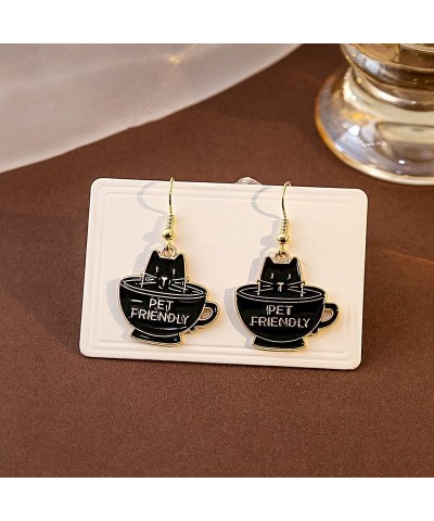 2pairs Kawaii Cute Little Cat Earrings Cartoon Black White Cat Earrings Teacup Sweet Cat Book Earrings Earrings For Women Gir...