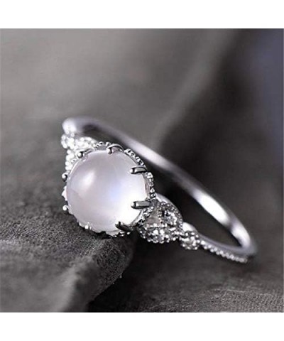 925 Silver Moonstone Ring Fire Opal Diamond Ring Transparent Elegant Moonstone Engagement Cocktail Party Wedding Band Rings (...