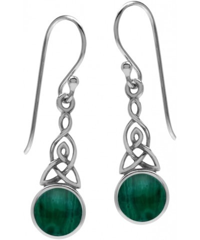 6MM Created Round Shape Green Malachite 925 Sterling Silver Triquetra Celtic Knot Dangle Hook Earrings Jewelry for Women $11....