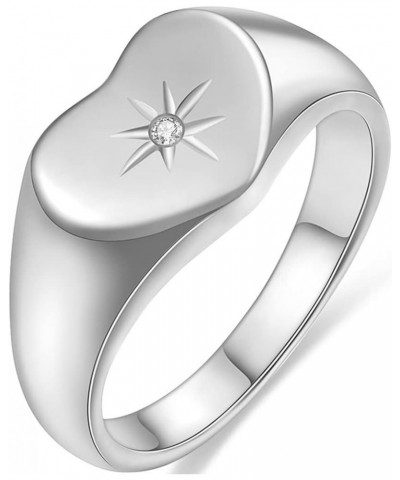 Stainless Steel Heart Shaped Signet Sunshine Wedding Statement Promise Holiday Party Ring Silver $6.88 Rings