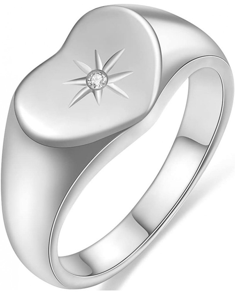 Stainless Steel Heart Shaped Signet Sunshine Wedding Statement Promise Holiday Party Ring Silver $6.88 Rings