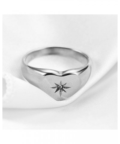 Stainless Steel Heart Shaped Signet Sunshine Wedding Statement Promise Holiday Party Ring Silver $6.88 Rings