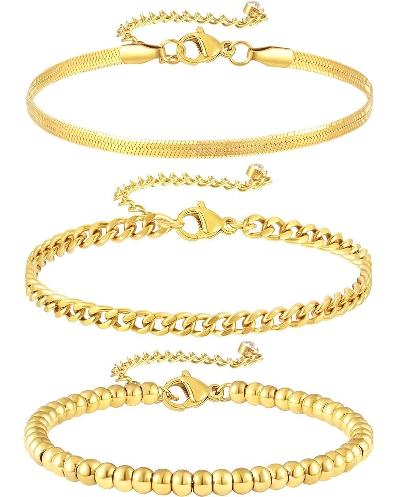 Gold Bracelets Waterproof, 18K Real Gold Plated Bracelet Jewelry Sets Trendy Thin Dainty Stackable Cuban Link Paperclip Chain...