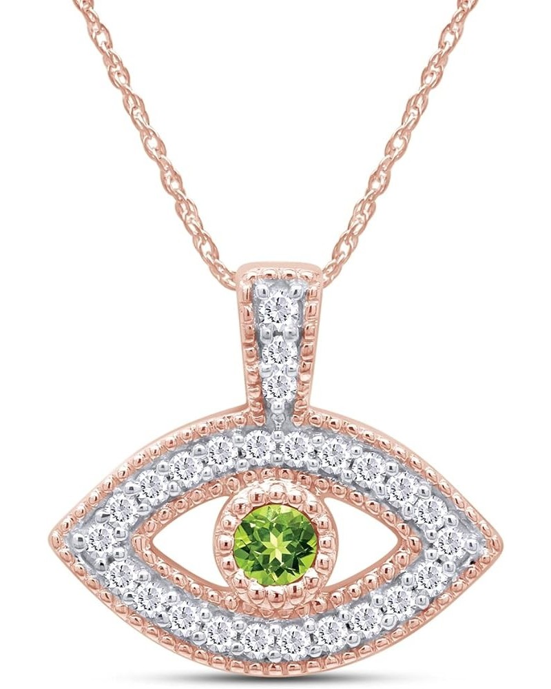 Round Cut Simulated Birthstone & White Cubic Zirconia Evil Eye Pendant Necklace Jewelry For Women In 14k Rose Gold Over Sterl...