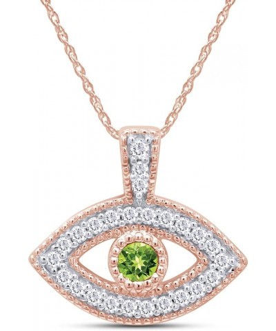 Round Cut Simulated Birthstone & White Cubic Zirconia Evil Eye Pendant Necklace Jewelry For Women In 14k Rose Gold Over Sterl...