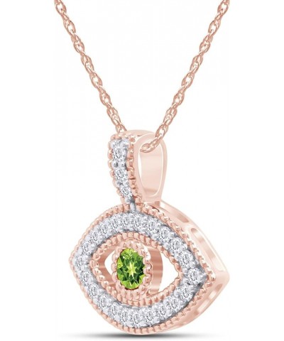 Round Cut Simulated Birthstone & White Cubic Zirconia Evil Eye Pendant Necklace Jewelry For Women In 14k Rose Gold Over Sterl...