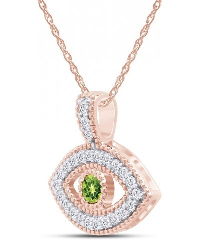 Round Cut Simulated Birthstone & White Cubic Zirconia Evil Eye Pendant Necklace Jewelry For Women In 14k Rose Gold Over Sterl...