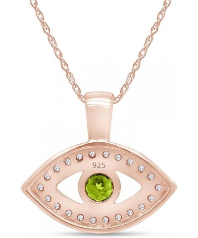 Round Cut Simulated Birthstone & White Cubic Zirconia Evil Eye Pendant Necklace Jewelry For Women In 14k Rose Gold Over Sterl...