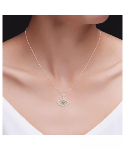 Round Cut Simulated Birthstone & White Cubic Zirconia Evil Eye Pendant Necklace Jewelry For Women In 14k Rose Gold Over Sterl...