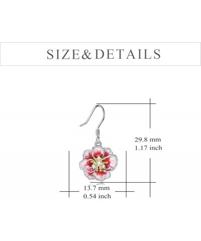 Peony/Cherry Flower Earrings Sterling Silver Pink Enamel Flower Dangle Drop Earrings Jewelry Gifts for Women Girls Pink-Peony...