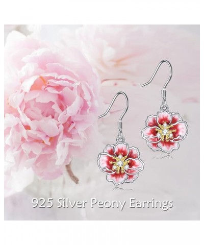 Peony/Cherry Flower Earrings Sterling Silver Pink Enamel Flower Dangle Drop Earrings Jewelry Gifts for Women Girls Pink-Peony...