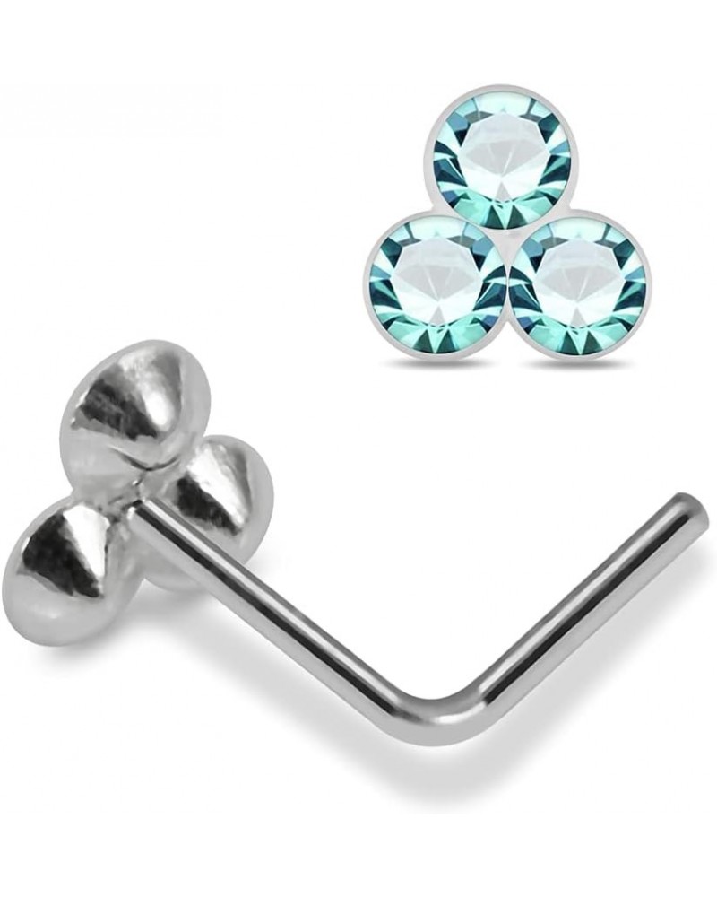 Jeweled Triple Stone 925 Sterling Silver 22 Gauge L Shaped Light Blue $10.14 Body Jewelry