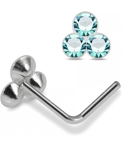 Jeweled Triple Stone 925 Sterling Silver 22 Gauge L Shaped Light Blue $10.14 Body Jewelry