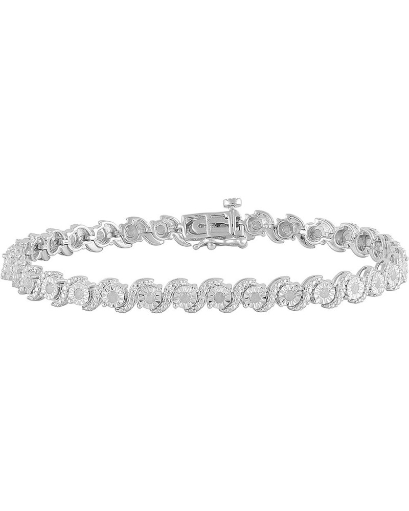 Wedding Party Wear Bracelet - Round-cut Diamond Miracle-plated ‘S' Link Two-tone X - Link X and O Tennis Bracelets in Sterlin...