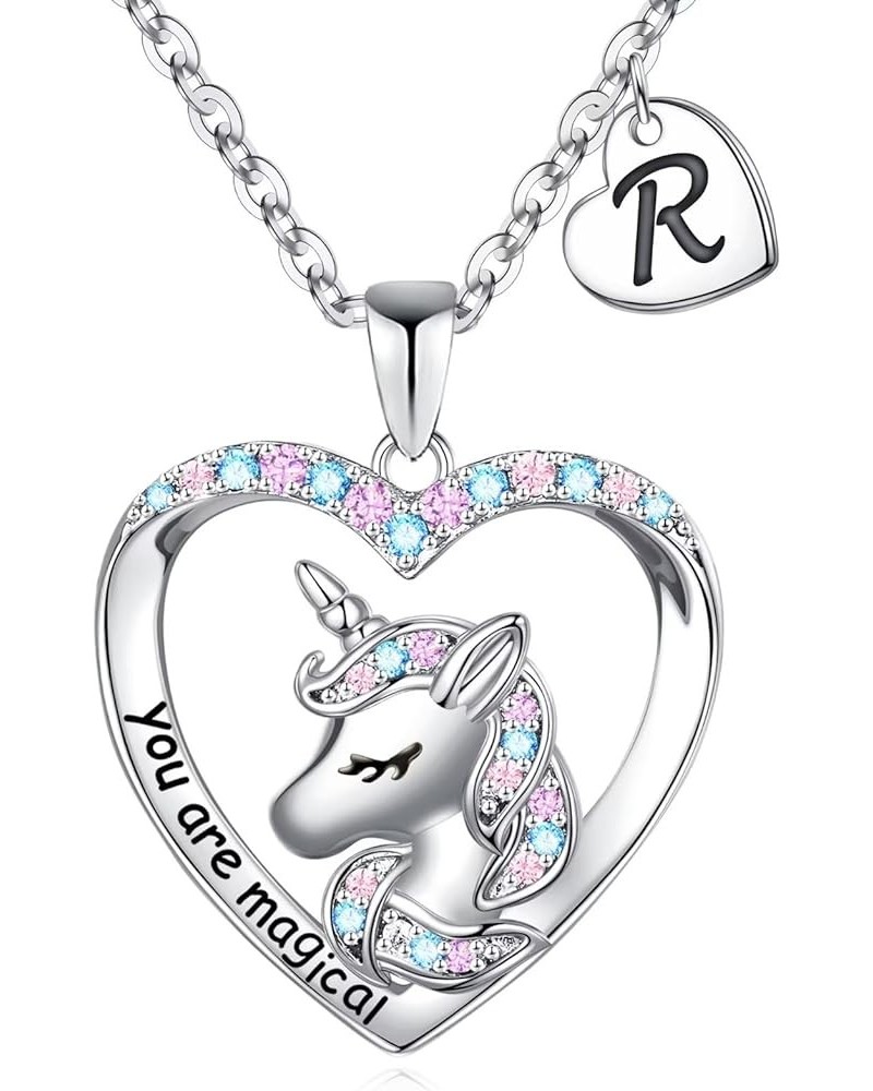 Unicorns Gifts for Girls Teen Girls, 14K White Gold Plated CZ Heart You Are Magical Unicorn Necklace Girls Jewelry Initial Un...