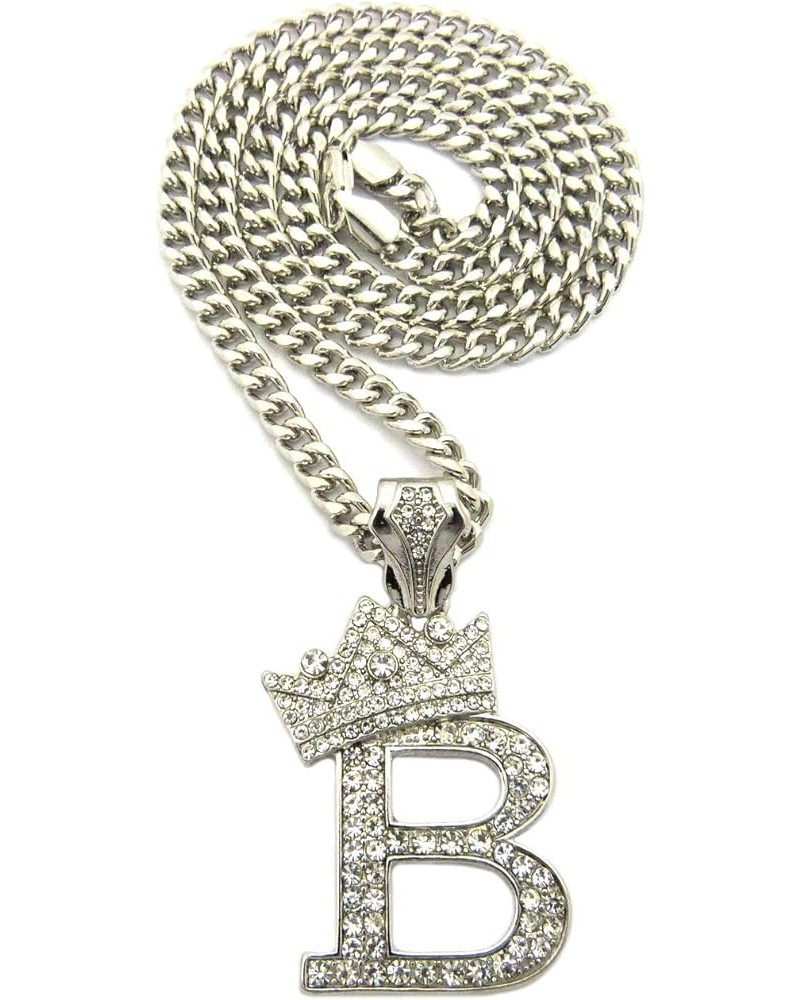 King Crown Alphabet Initial Pendant 3mm 24 inches Cuban Chain Necklace in Gold, Silver Tone B - Silver $13.80 Necklaces