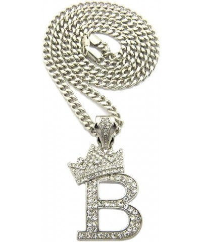 King Crown Alphabet Initial Pendant 3mm 24 inches Cuban Chain Necklace in Gold, Silver Tone B - Silver $13.80 Necklaces