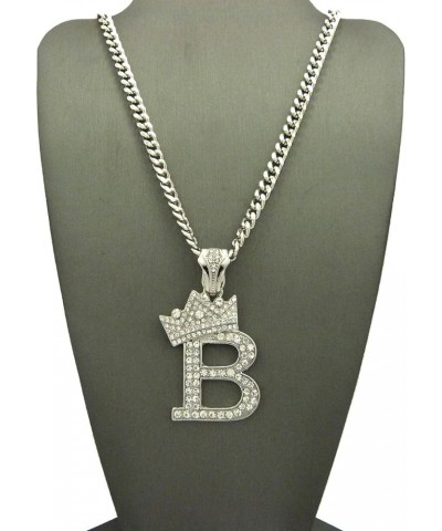 King Crown Alphabet Initial Pendant 3mm 24 inches Cuban Chain Necklace in Gold, Silver Tone B - Silver $13.80 Necklaces