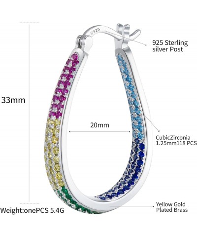 925 Sterling Silver Post Hoop Earrings for Women Gilrs Multcolors Cubic Zirconia 14K Gold Plated Oval Chunky Silver Gold Hoop...