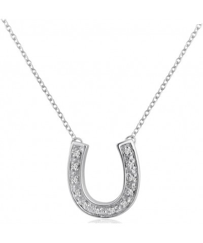 Real Diamond Horseshoe Necklace for Women in Sterling Silver| 16 inch or 18 inch |1/10 Carat Total Weight |Real Diamond Neckl...