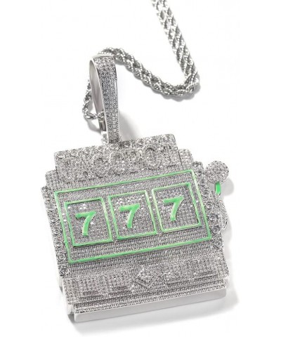 14K Real White Gold Finish Simulated Diamond Iced Out Lucky 777 Casino Slot Machine Jackpot Gambling Money Bag Pendant Charm ...