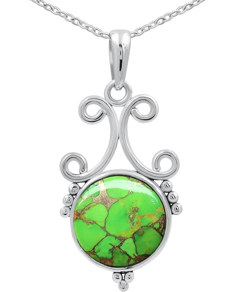 5.45Cts Natural Round Shaped Semi Precious Gemstone Pendant Necklace For Women With 18Inch Chain, Sterling Silver Birthstone ...