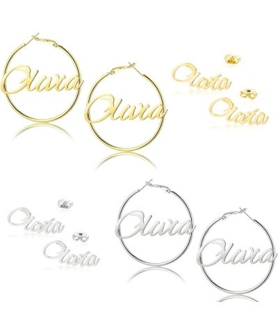 Personalized Name Hoop Earrings 18K Gold Plated Big Hoop Earrings Name Stud Earring for Women Fashion Jewelry Gift 4PC Olivia...