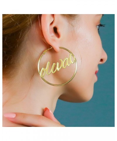 Personalized Name Hoop Earrings 18K Gold Plated Big Hoop Earrings Name Stud Earring for Women Fashion Jewelry Gift 4PC Olivia...