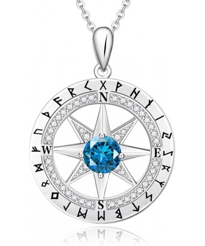 Birthstone Necklace 925 Sterling Silver Compass Pendant Necklace, Diamond Necklaces for Women. Birthday, Anniversary, Valenti...